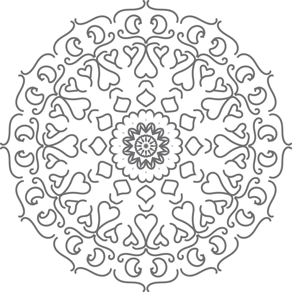 ornamento mandala, contorno, scarabocchio, disegnato a mano, illustrazione. stile tatuaggio all'henné vettoriale, può essere utilizzato per tessuti, libri da colorare, stampa di custodie per telefoni, biglietti di auguri vettore