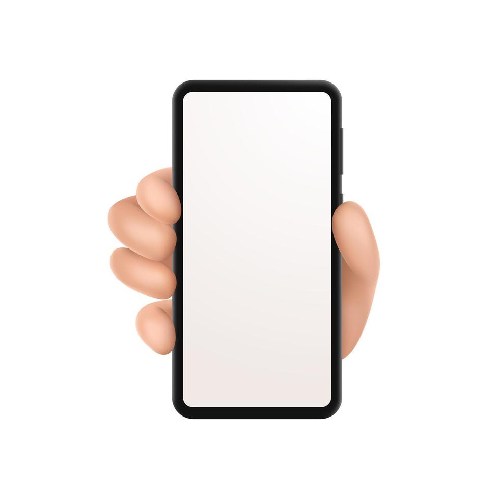 Mano 3d con smartphone isolato su sfondo bianco. illustrazione vettoriale