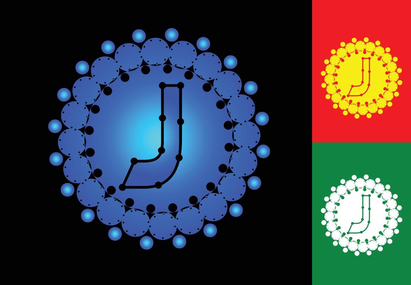 lettera j con logo a punto circolare e modello di progettazione dell'icona vettore