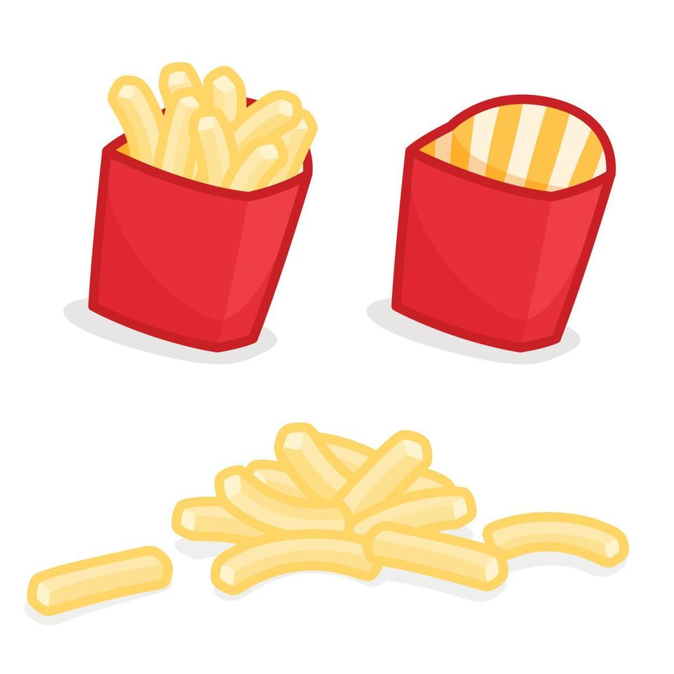patatine fritte e scatole kawaii doodle piatto illustrazione vettoriale icona