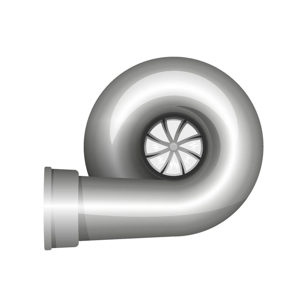 turbocompressore per auto vettoriale con ventola del rotore isolato su sfondo bianco. icona realistica della turbina del motore in metallo. turbocompressore. per servizio o ingegneria.