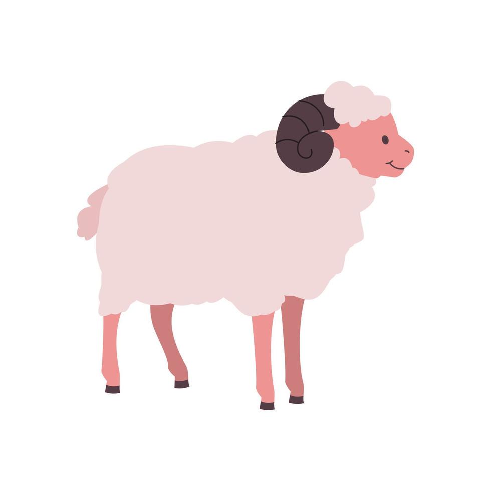 personaggio dei cartoni animati dell'animale del sacrificio delle pecore sulla celebrazione di eid al-adha mubarak. illustrazione piatta. vettore