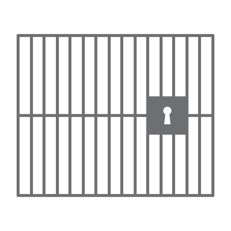 eps10 vettore grigio prigione o icona della prigione con porta chiusa a chiave e barre verticali in semplice stile piatto e alla moda isolato su priorità bassa bianca