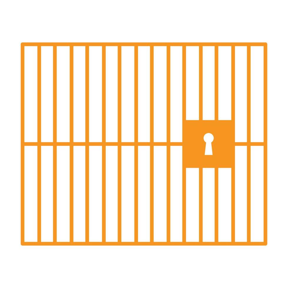 eps10 icona di prigione o prigione di vettore arancione con porta chiusa a chiave e barre verticali in semplice stile piatto e alla moda isolato su priorità bassa bianca