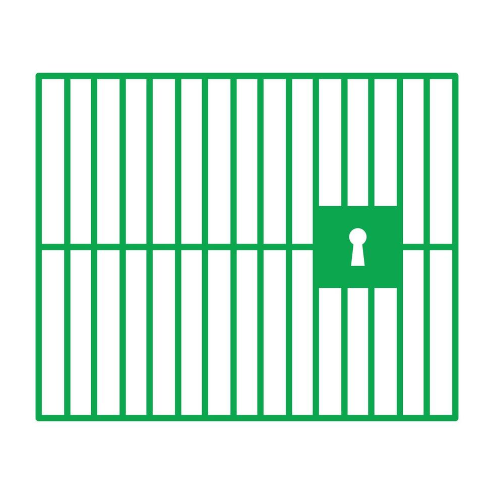 eps10 verde vettore icona prigione o prigione con porta chiusa e barre verticali in semplice stile piatto e alla moda isolato su priorità bassa bianca