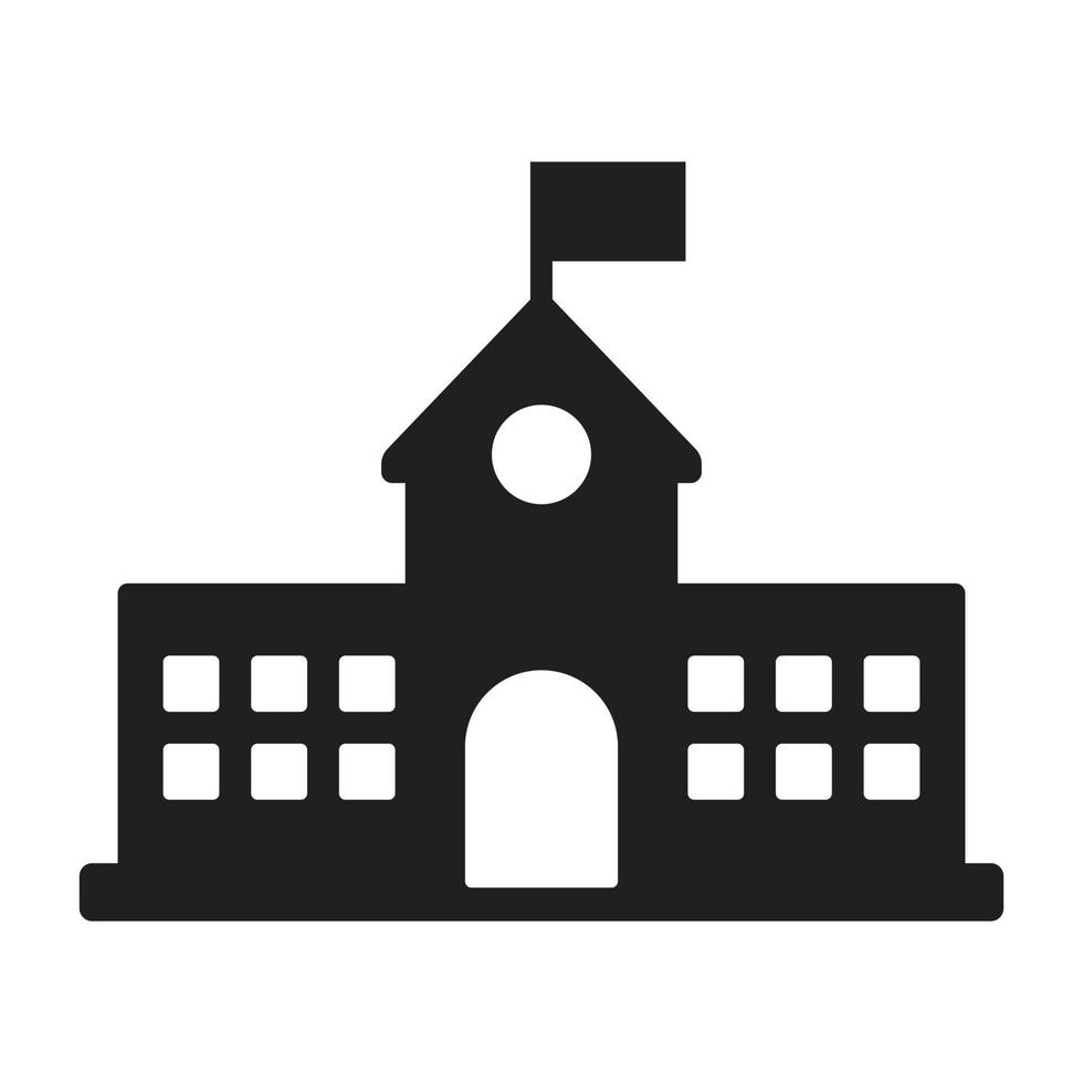 eps10 edificio scolastico vettoriale nero con icona o logo riempito di bandiera in stile moderno alla moda piatto semplice isolato su priorità bassa bianca