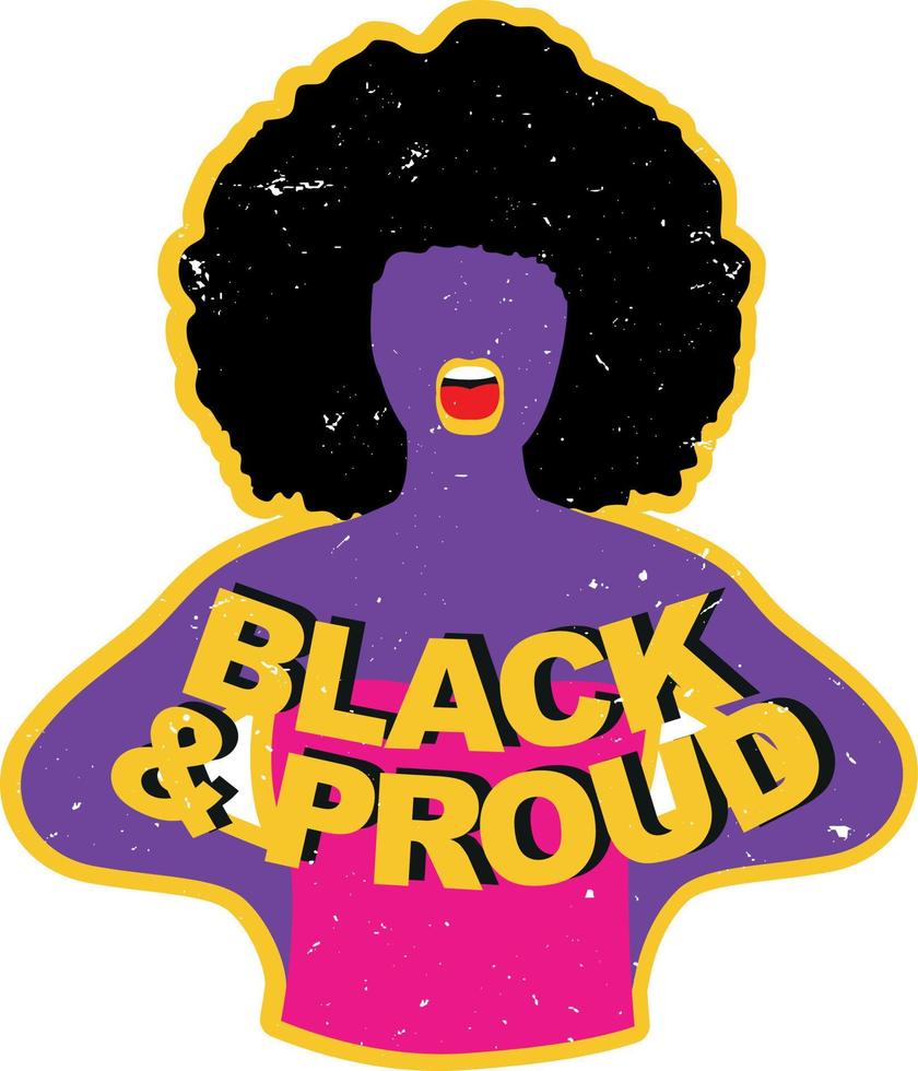 nero e orgoglioso. le vite nere contano con il pugno orgoglioso, il simbolo dell'orgoglio della storia nera, l'illustrazione di vettore dell'autoadesivo dell'attivismo di pregiudizio e discriminazione
