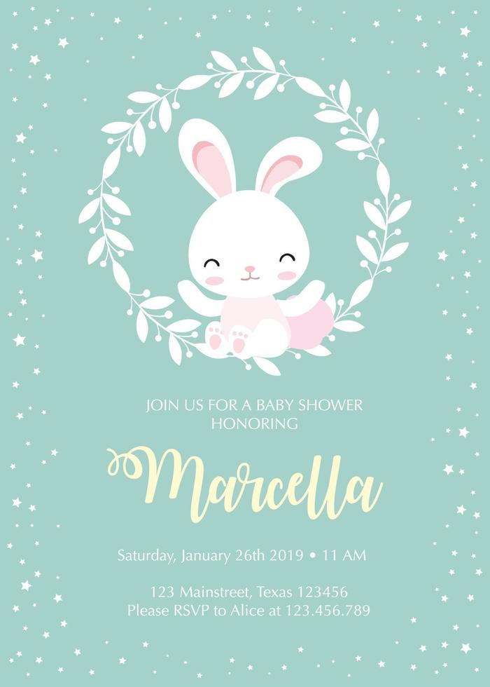 carta baby shower con simpatico coniglietto vettore