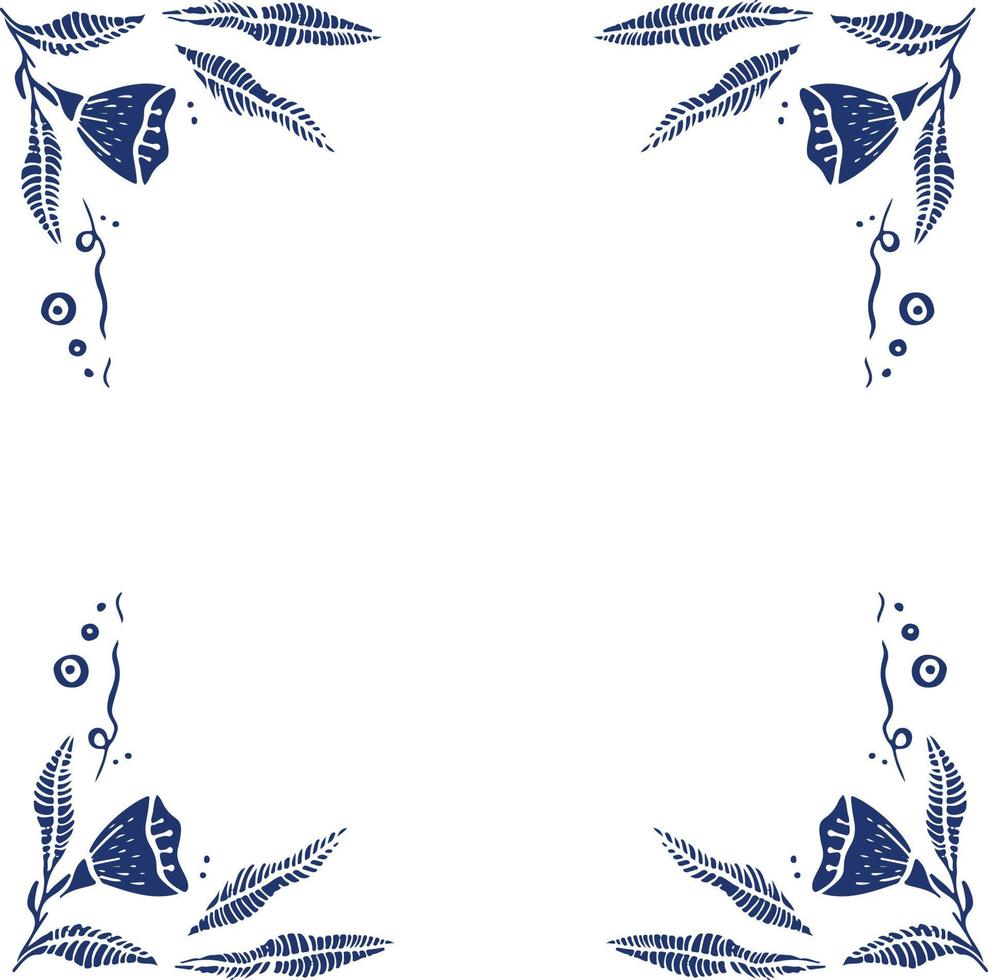 illustrazione blu scuro di fiori etnici vettore