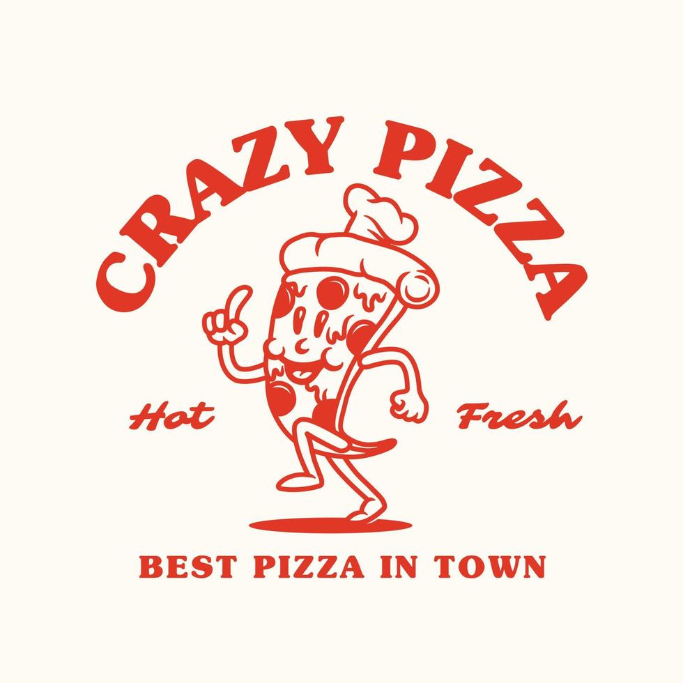 cartone animato della mascotte del logo della pizza felice disegnato a mano vettore