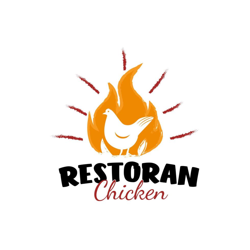 logo design vintage rustico pollo fuoco illustrazione fast food ristorante vettore