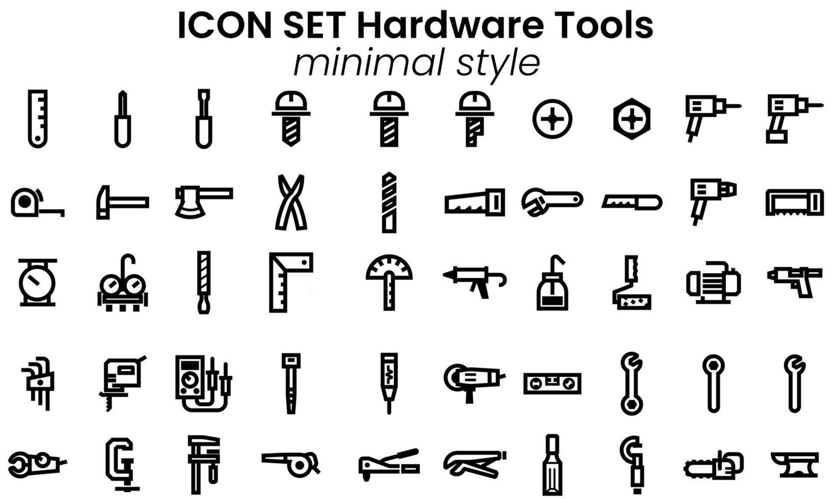 pacchetto di icone vettoriali di strumenti hardware come tratto di contorno piatto in stile minimale