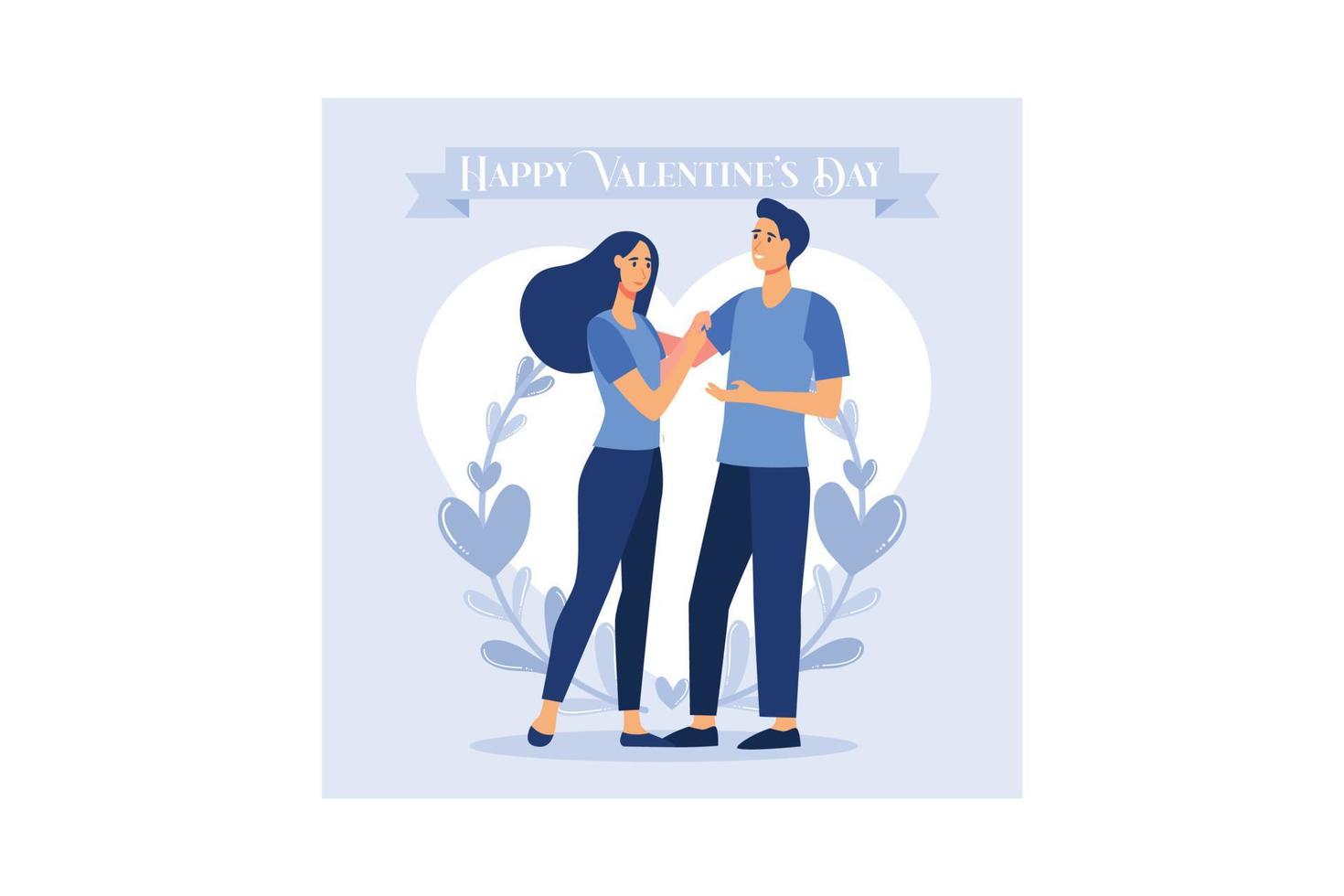 coppia innamorata. buon San Valentino. il 14 febbraio è il giorno di tutti gli innamorati. grafica adatta per decorare poster, brochure, cartoline, volantini illustrazione vettoriale piatta