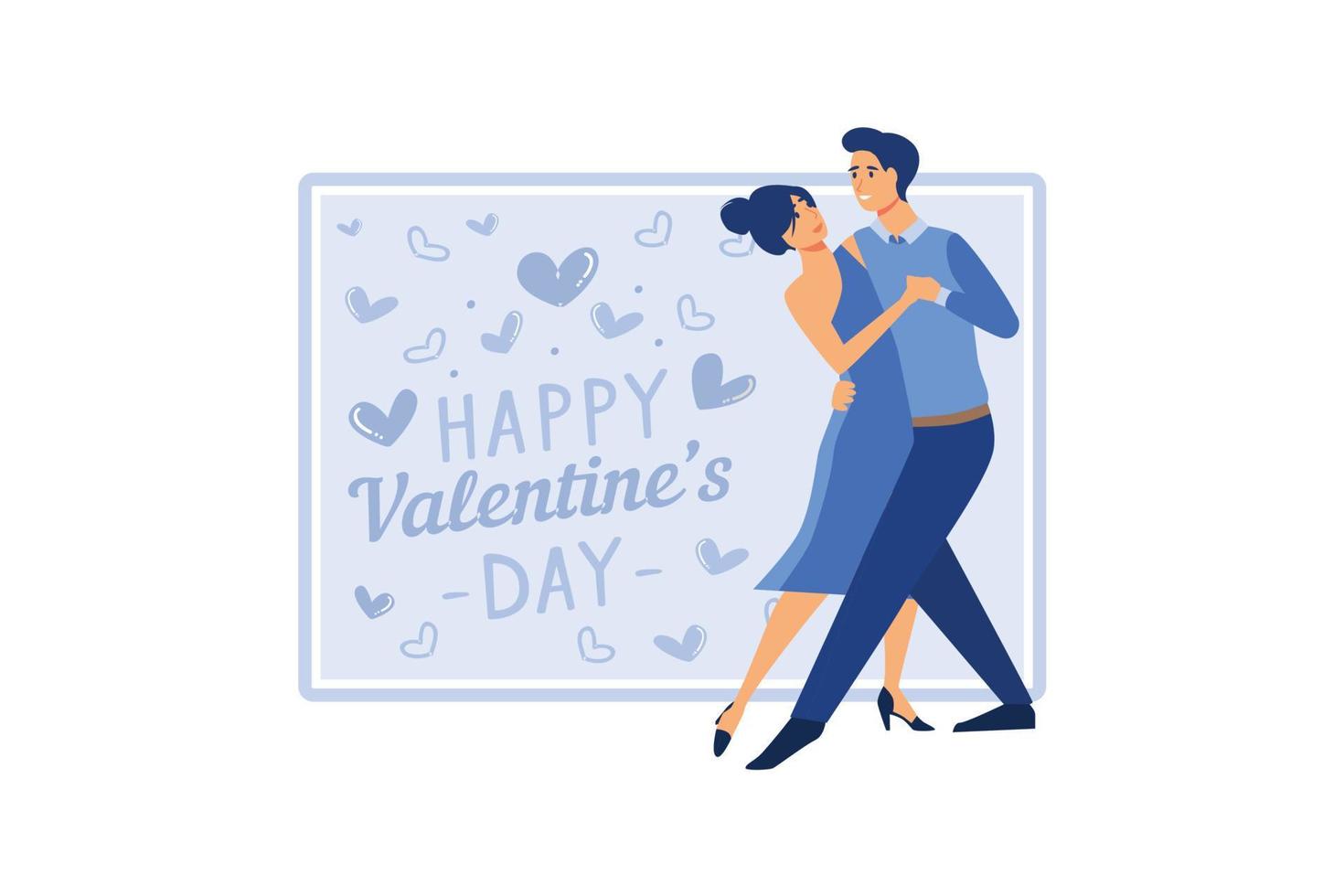 coppia innamorata. buon San Valentino. il 14 febbraio è il giorno di tutti gli innamorati. grafica adatta per decorare poster, brochure, cartoline, volantini illustrazione vettoriale piatta