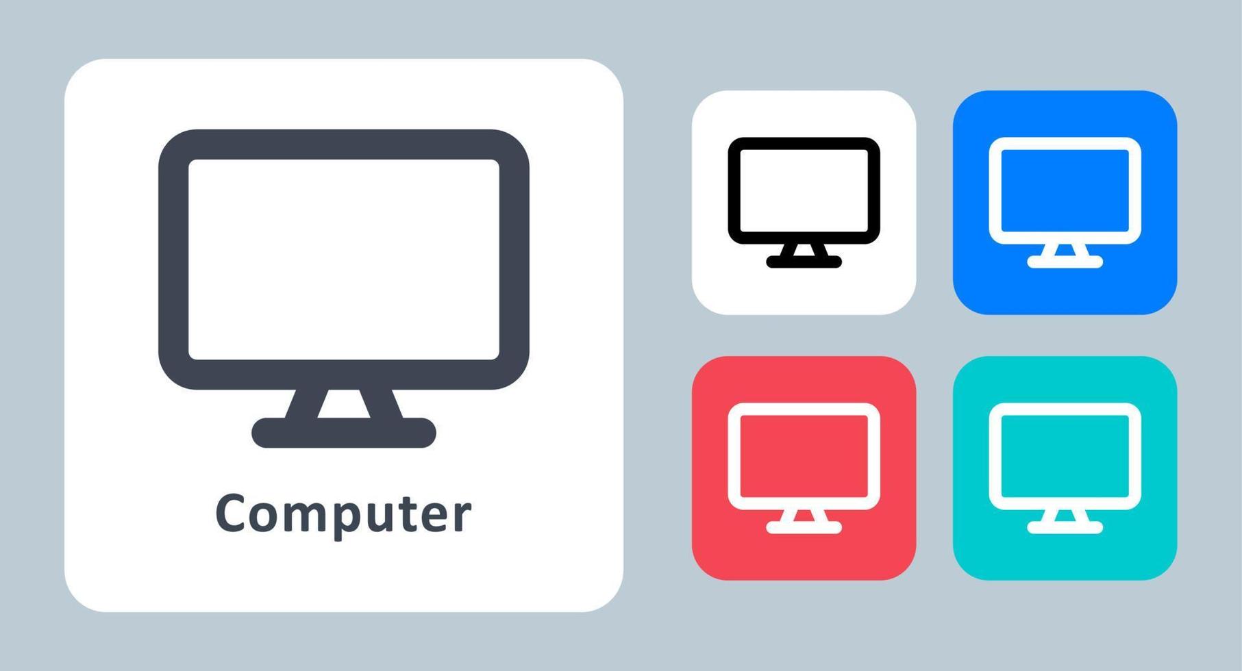 icona del computer - illustrazione vettoriale. computer, desktop, display, monitor, pc, schermo, dispositivo, linea, contorno, piatto, icone. vettore