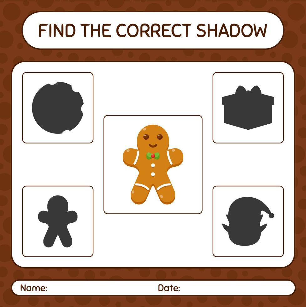 trova il gioco delle ombre corretto con il biscotto di pan di zenzero. foglio di lavoro per bambini in età prescolare, foglio attività per bambini vettore