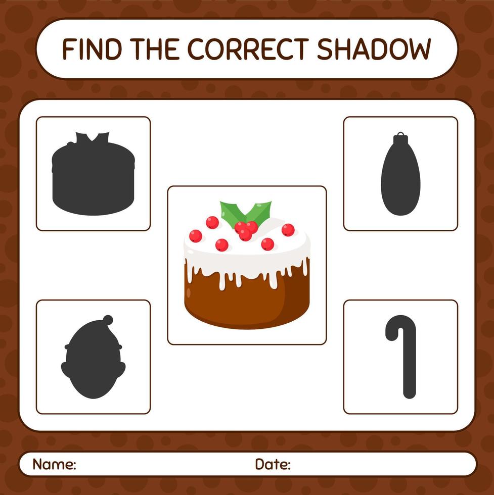 trova il gioco delle ombre corretto con la torta di Natale. foglio di lavoro per bambini in età prescolare, foglio attività per bambini vettore