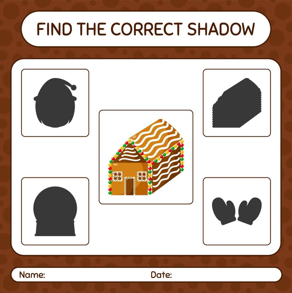 trova il gioco delle ombre corretto con il biscotto di pan di zenzero. foglio di lavoro per bambini in età prescolare, foglio attività per bambini vettore