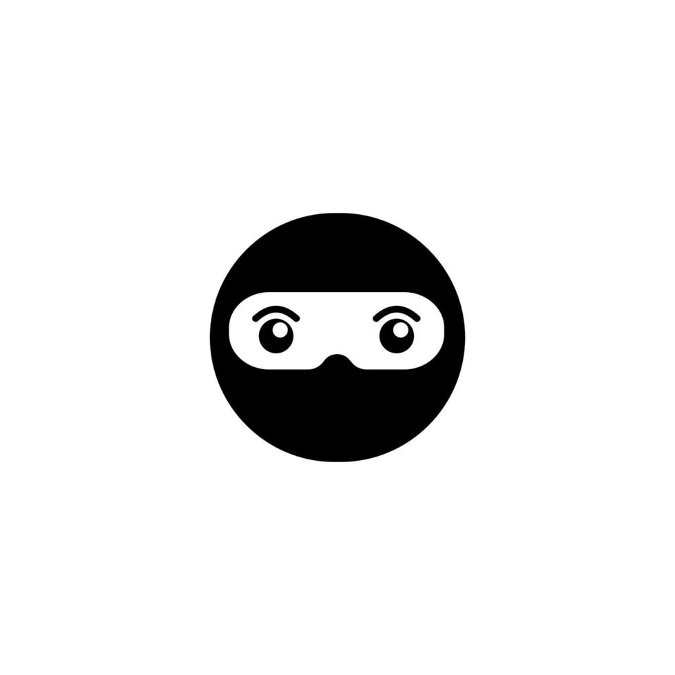 carino concetto di logo testa ninja, modello di design ninja nero, personaggio supereroe, icona vettore ninja bambino, logo e sport, stile logo a forma di ellisse arrotondata
