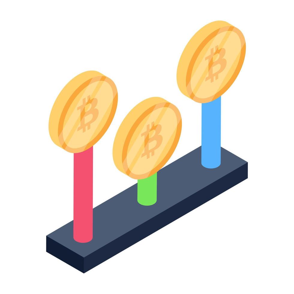 un'icona isometrica della classifica bitcoin vettore