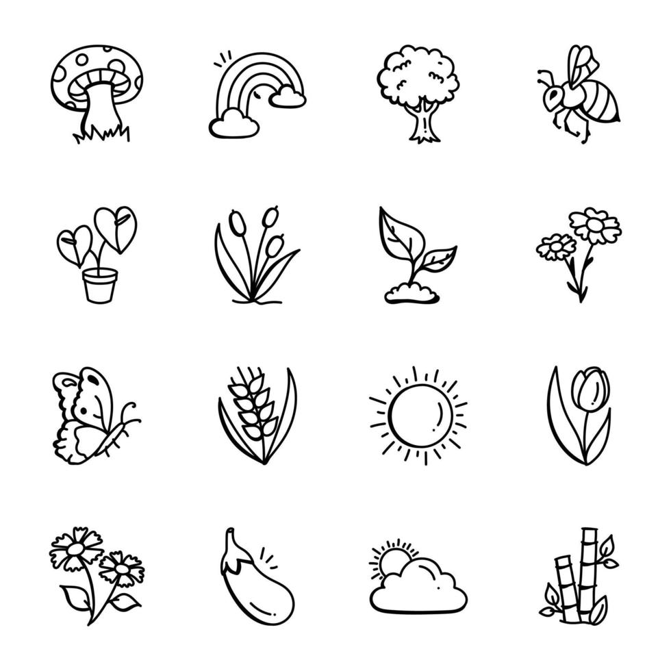 pacchetto di icone di doodle della natura vettore