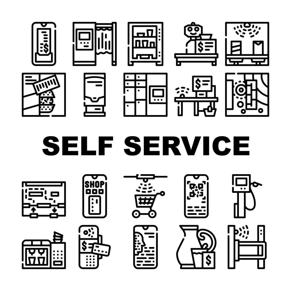set di icone di raccolta di acquisto self-service vettore