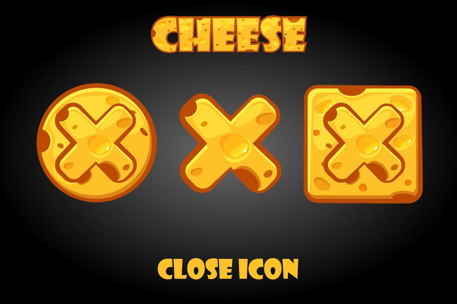 set vettoriale di pulsanti di formaggio vicino per il gioco. raccolta di icone dei segni a croce per l'interfaccia del menu.