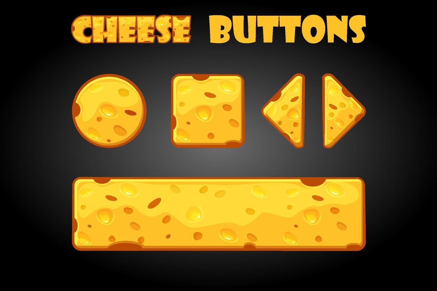 insieme vettoriale di pulsanti di formaggio per l'interfaccia utente. illustrazione pulsanti del fumetto per i giochi.