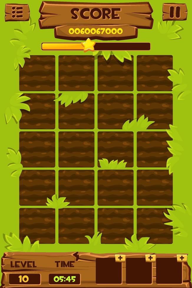 campo svuota i letti per le piante per il gioco. illustrazione vettoriale del design dell'interfaccia grafica match 3.