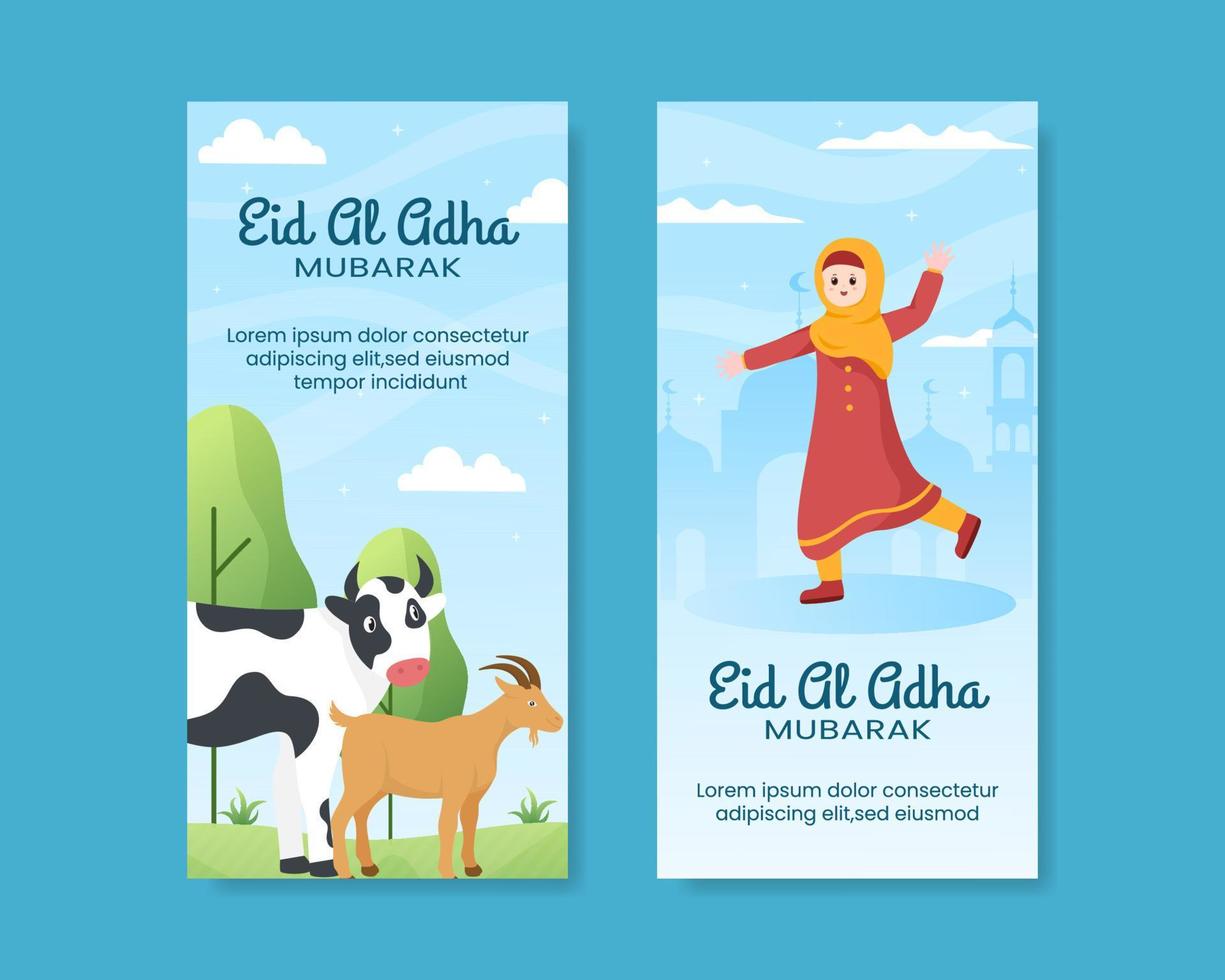 eid al adha banner verticale modello social media piatto cartone animato sfondo illustrazione vettore