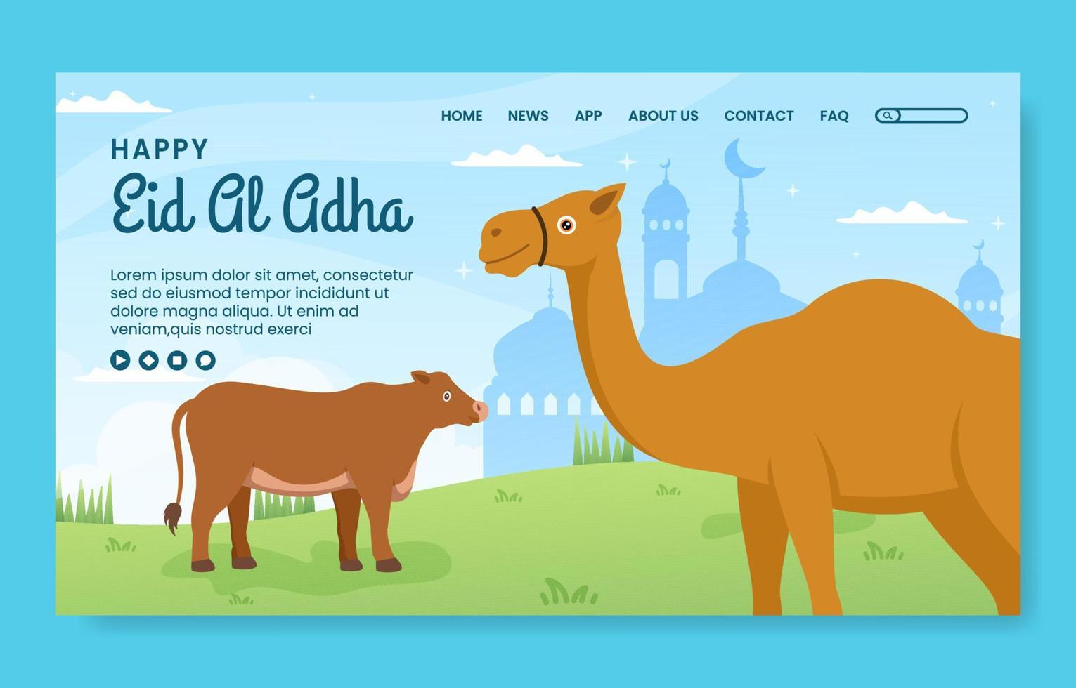 eid al adha modello di pagina di destinazione social media piatto cartone animato sfondo illustrazione vettore