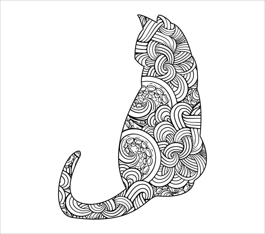 disegno dell'illustrazione di vettore di colorazione del mandala del gatto sveglio.