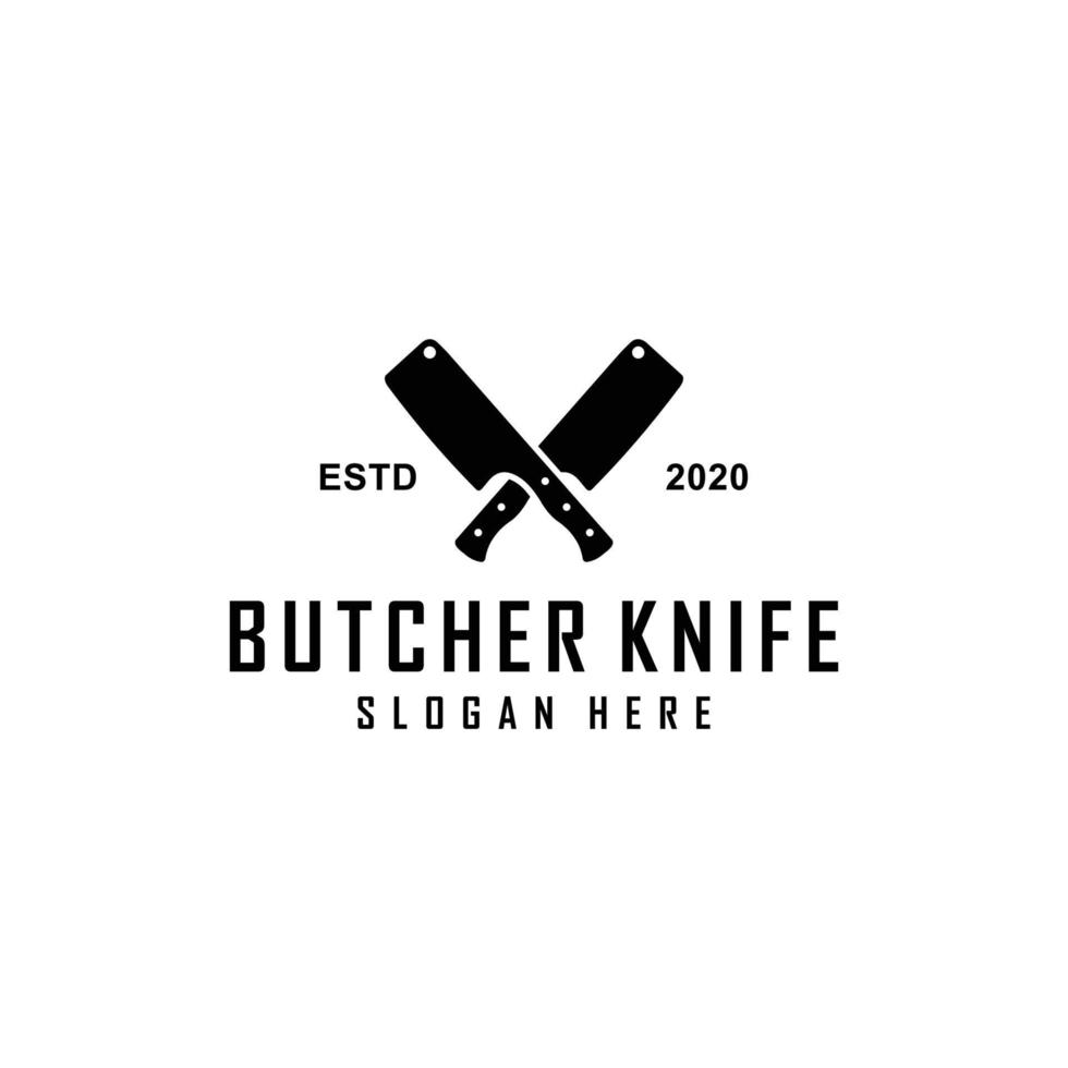 emblema del design del logo del coltello da macellaio vettore
