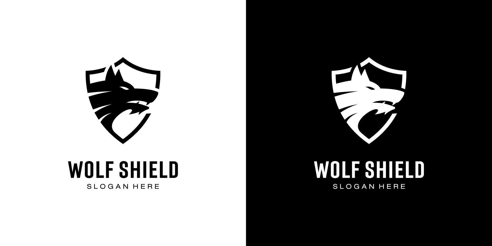 disegno vettoriale del logo della testa e dello scudo di lupo