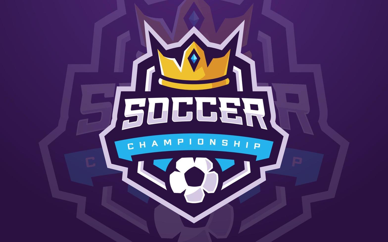 modello di logo della squadra di calcio professionale con corona per squadra sportiva e torneo vettore