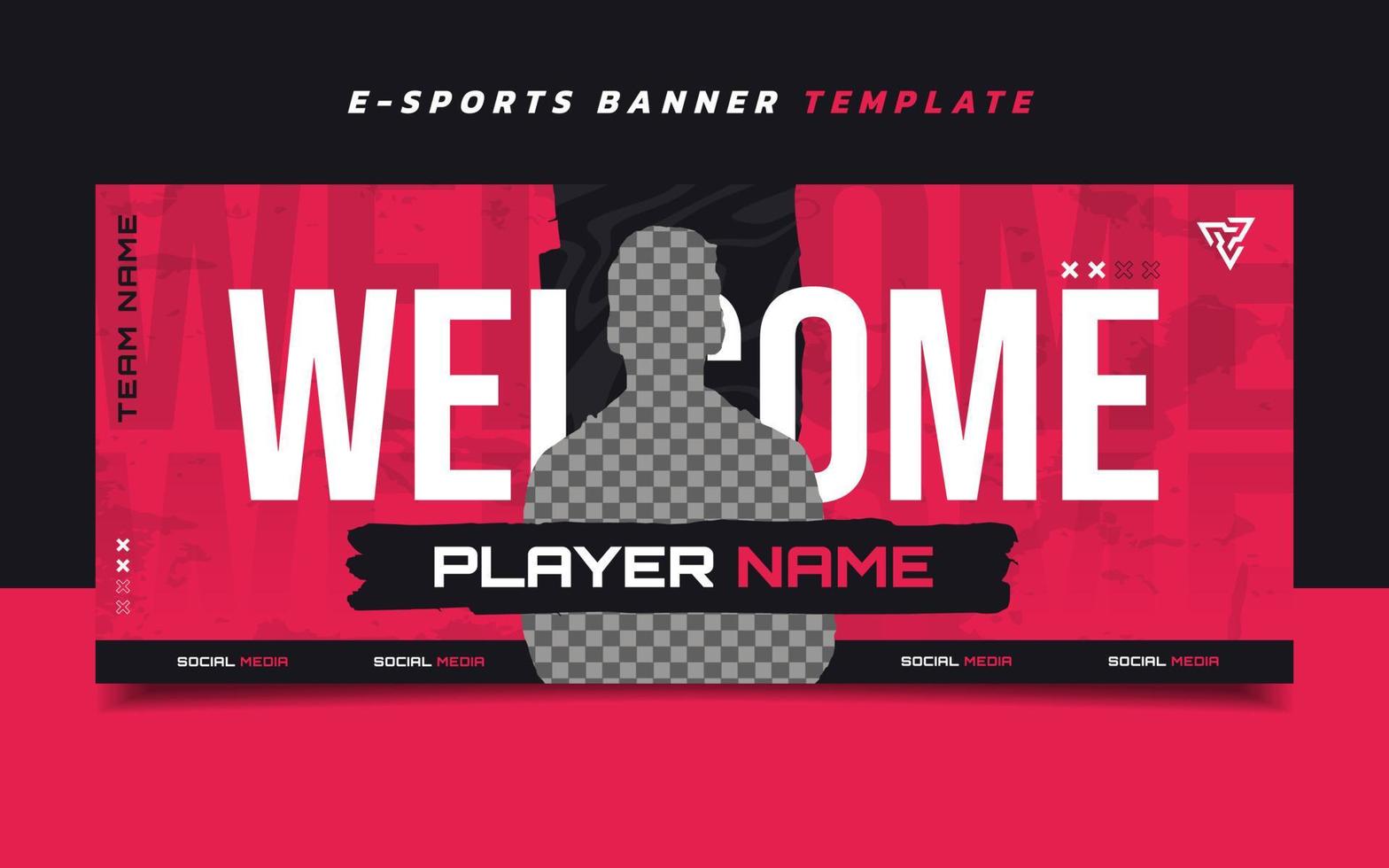 modello di banner di gioco di e-sport per nuovi giocatori con logo per i social media vettore