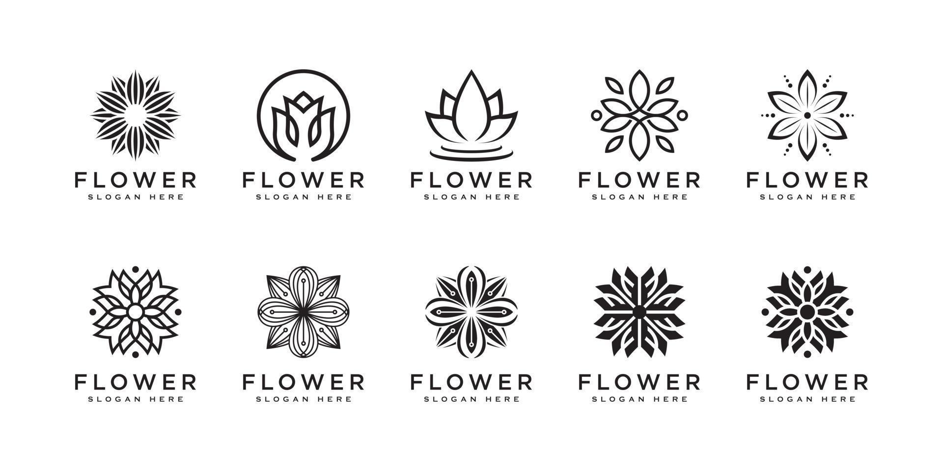 set di fiori logo design stile linea vettoriale