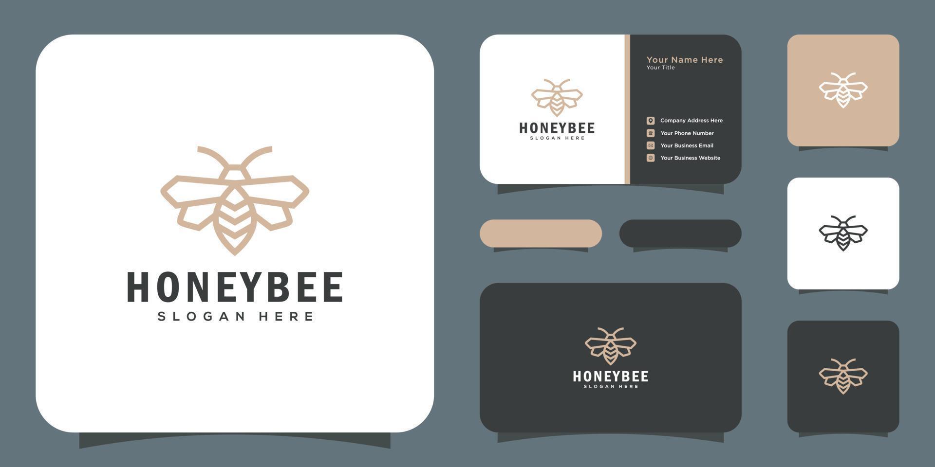 miele delle api animali logo disegno vettoriale e biglietto da visita