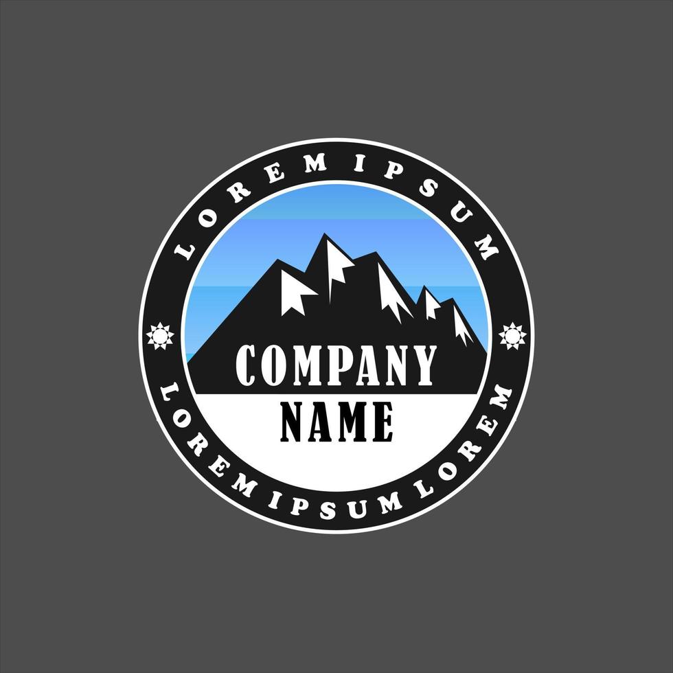 modello di progettazione del logo himalayano, montagna, sale, concetto di logo emblema, arrampicata, ellisse, arrotondato, bianco e nero, cielo blu vettore