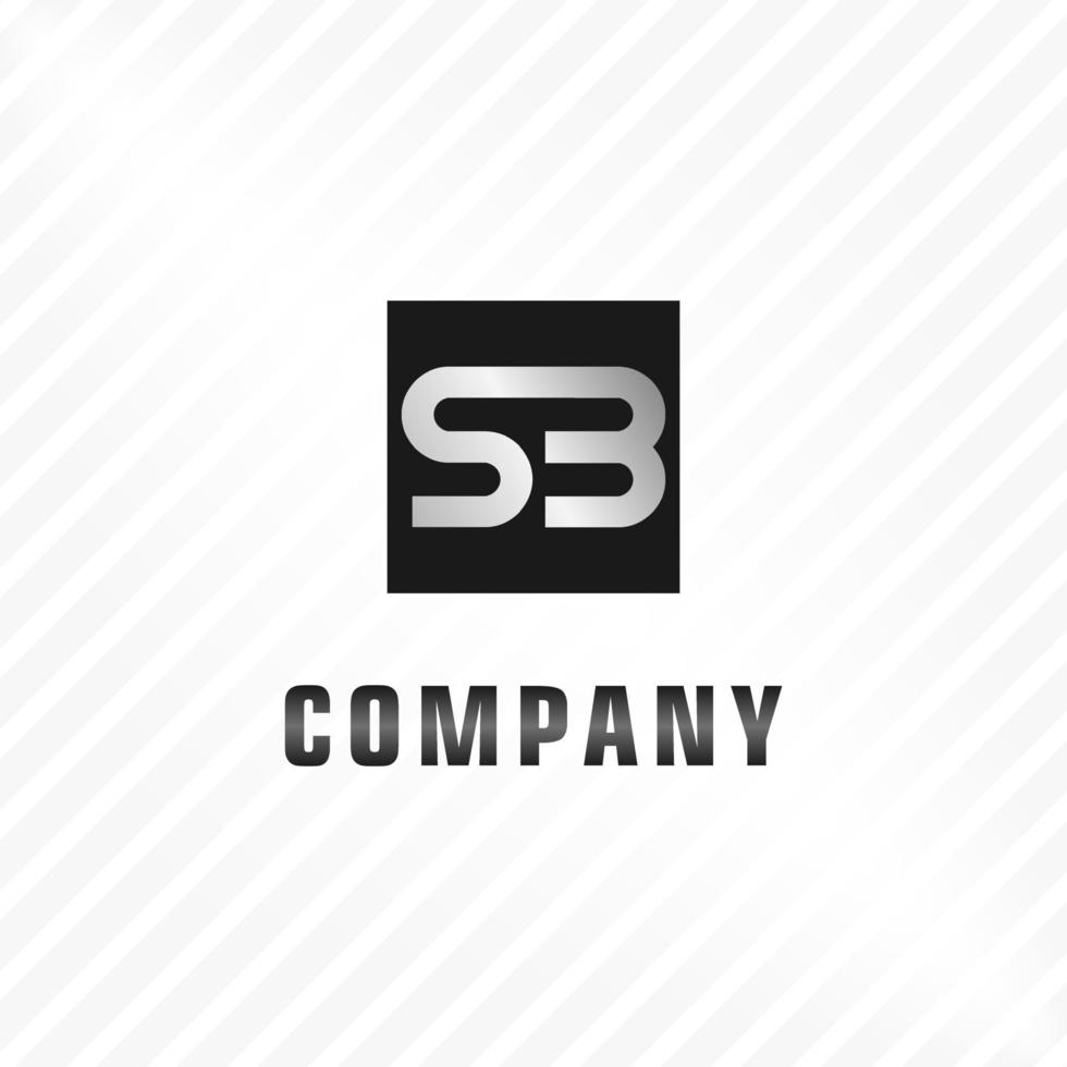 modello di progettazione del logo alfabetico lettera sb o s3, concetto di logo lettermark, colore argento metallizzato, sfondo nero, rettangolo, forma quadrata vettore