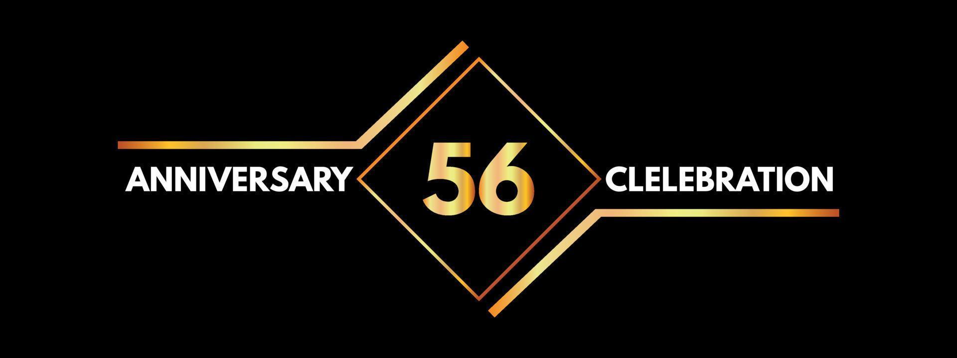 Celebrazione dell'anniversario di 56 anni con cornice dorata isolata su sfondo nero. disegno vettoriale per biglietto di auguri, festa di compleanno, matrimonio, festa evento, invito, cerimonia. Logo dell'anniversario di 56 anni.