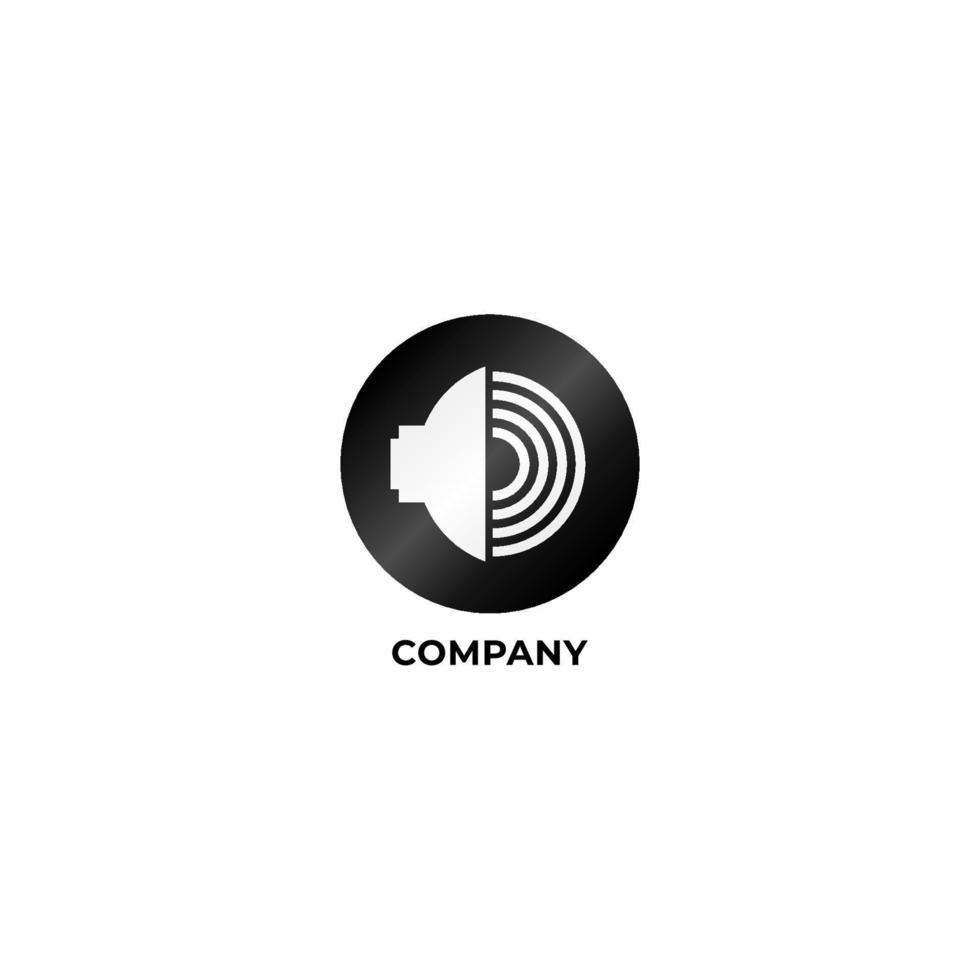 concetto di logo del suono dell'altoparlante, vettore di progettazione del segnale audio, modello di logo in bianco e nero