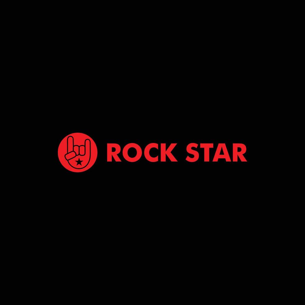 modello di progettazione del logo rock star, concetto di segno della mano in metallo, nero, rosso, ellisse, forma arrotondata, vettore