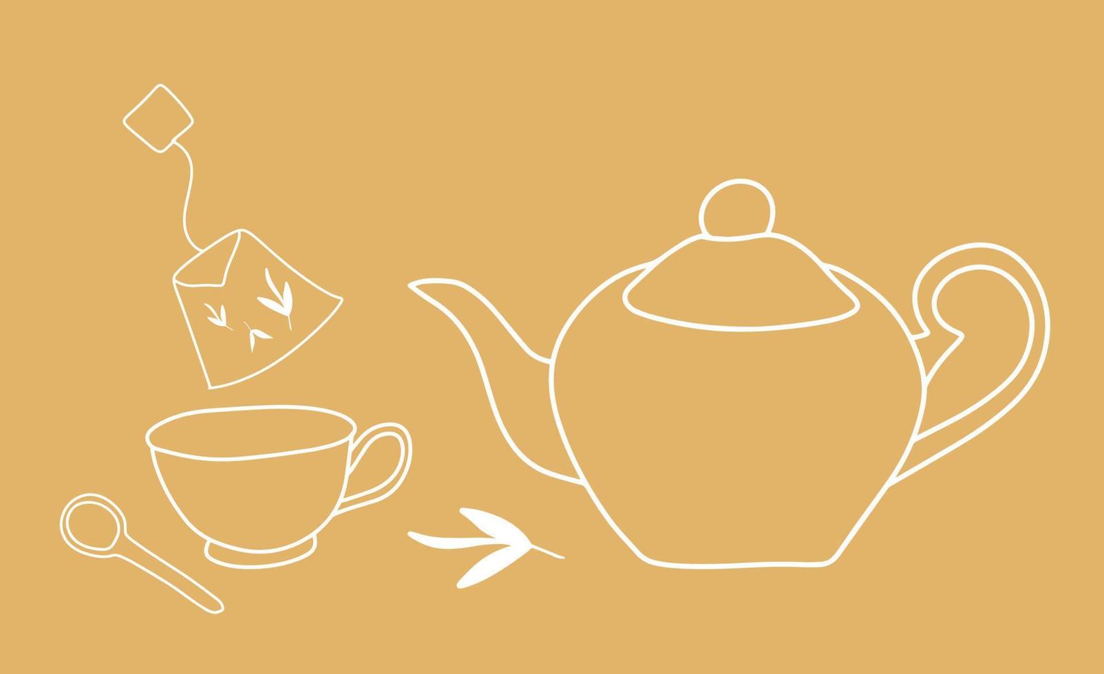 impostato per un'accogliente cerimonia del tè. il concetto di una tazza da tè con tè biologico alle erbe, ora della colazione vettore