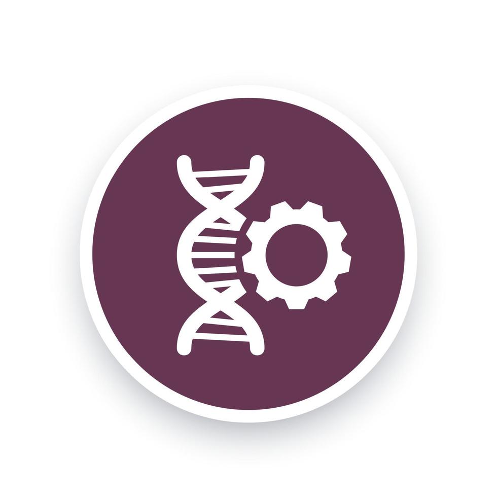 icona di modifica del dna, segno con catena e ingranaggio del dna, pittogramma di riparazione del dna, icona rotonda, illustrazione vettoriale