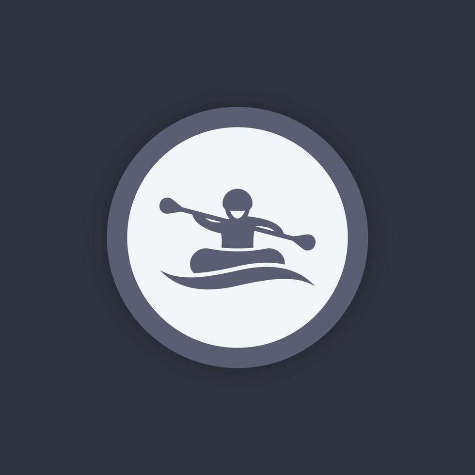 icona rafting, canottaggio, rematore, pittogramma tour rafting, icona rotonda piatta, illustrazione vettoriale