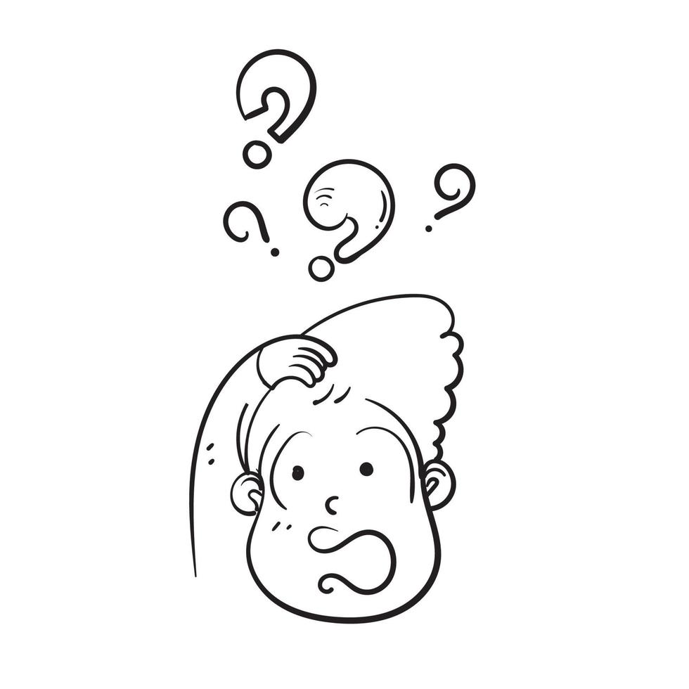 doodle disegnato a mano scioccato carattere confuso con il vettore di illustrazione del punto interrogativo