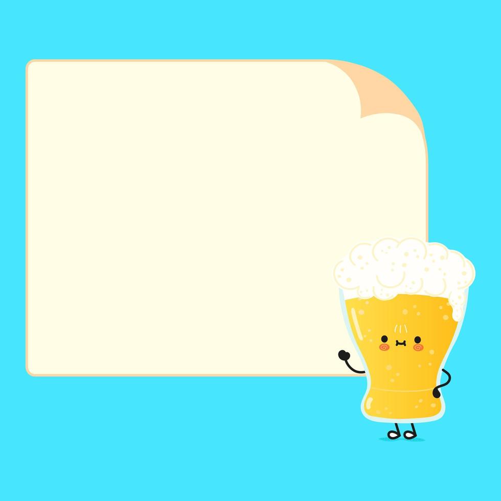 simpatico personaggio divertente bicchiere di birra con nuvoletta. icona dell'illustrazione del carattere kawaii del fumetto disegnato a mano di vettore. isolato su sfondo blu. concetto di carattere bicchiere di birra vettore