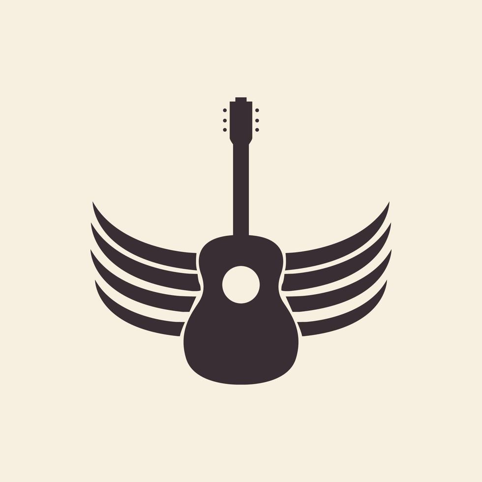 chitarra vintage semplice con design del logo delle ali, illustrazione dell'icona del simbolo grafico vettoriale idea creativa