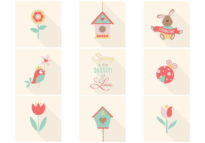 Pacchetto di icone di primavera carina vettoriale